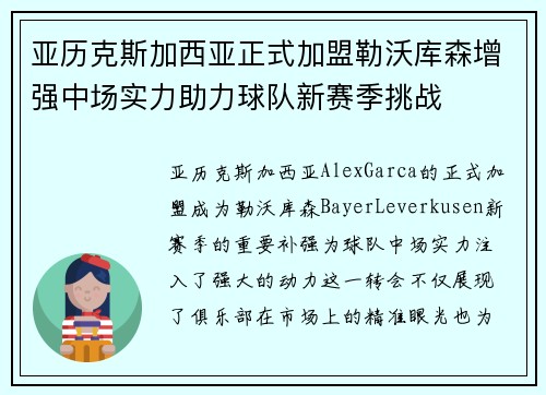亚历克斯加西亚正式加盟勒沃库森增强中场实力助力球队新赛季挑战